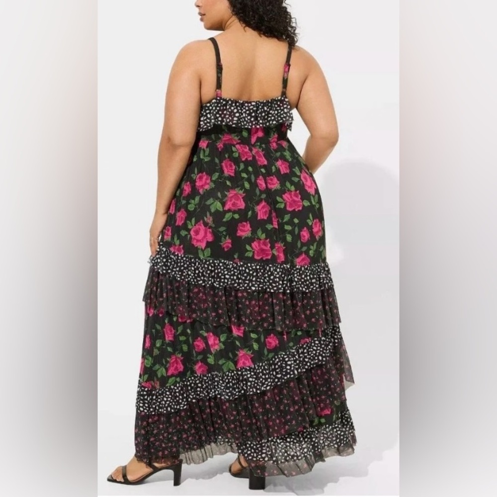 Torrid  Betsey Johnson floral maxi tiered ruffleBlack and White Polka Dot Dress